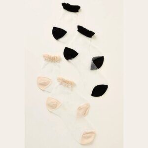 NEW Sheer Crew Socks, Set of 2 - by Anthropologie, Beige/Black